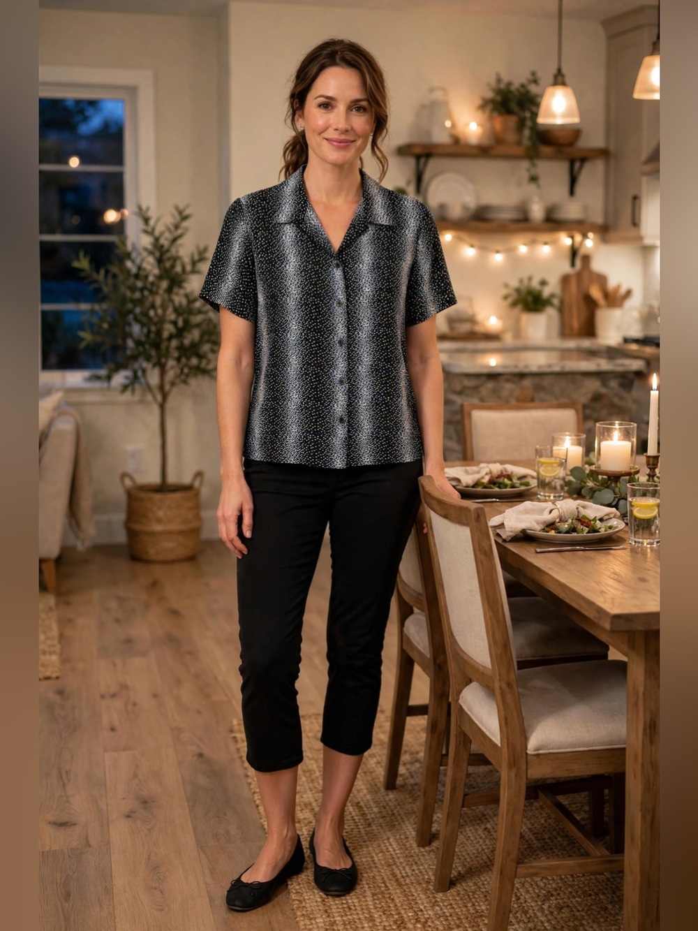 Notations Black and White Dot Short Sleeve Button-Down Shirt